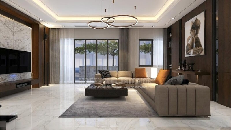 Trang trí nội thất phòng khách biệt thự cao cấp tại Parkcity ấn tượng với phong cách trang trí hiện đại sang trọng. Thiết kế nội thất