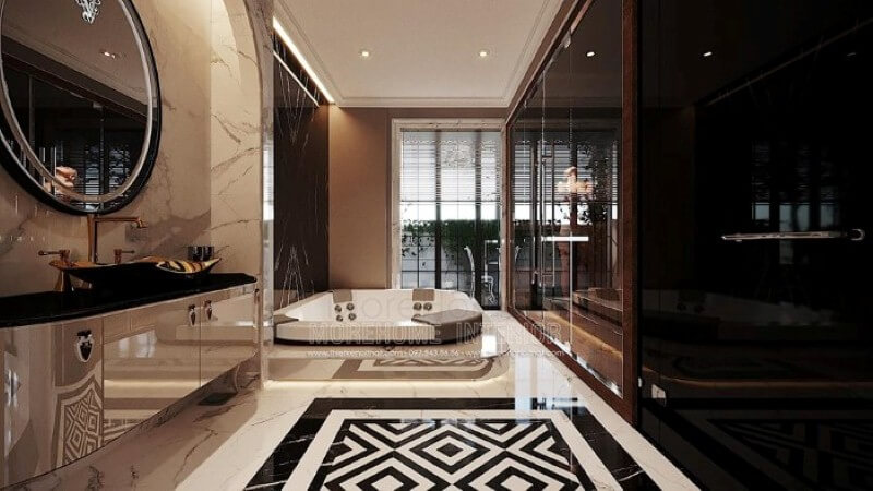 Sắp xếp nội thất phòng tắm đẹp, sang trọng tại biệt thự Vinhomes Imperia Hải Phòng. Thiết kế nội thất