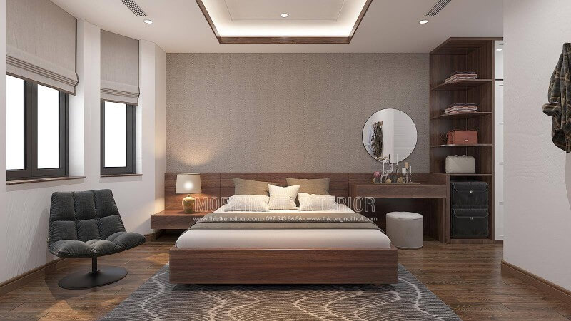 Bạn là người thích sự đơn giản, nhẹ nhàng, Morehome xin giới thiệu quý vị và các bạn mẫu bố trí nội thất phòng ngủ hiện đại sử dụng chủ yếu với gam màu nâu trầm đơn sắc trong ý tưởng bố trí nội thất biệt thự tại Vinhomes Imperia Hải Phòng.