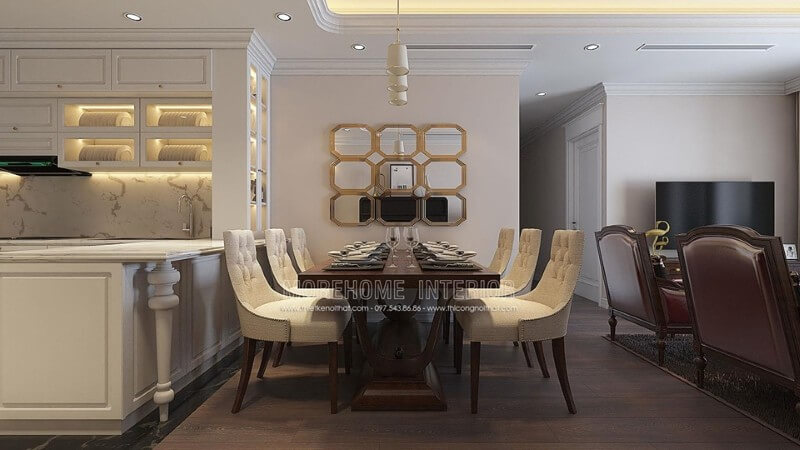 Bàn ăn tân cổ điển thiết kế cầu kì ấn tượng, làm không gian ăn uống thêm lung linh Thiết kế nội thất