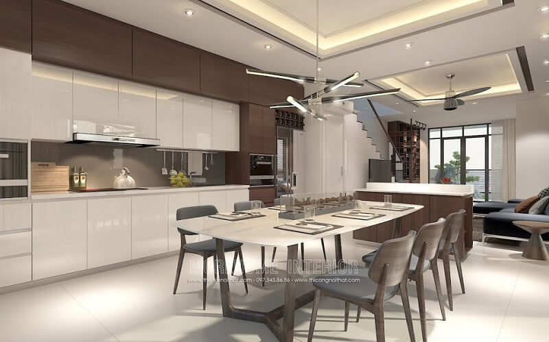 Bạn yêu thích vẻ đẹp hiện đại của bộ bàn ăn gỗ cao cấp hãy đến ngay với siêu thị nội thất MoreHome Thiết kế nội thất