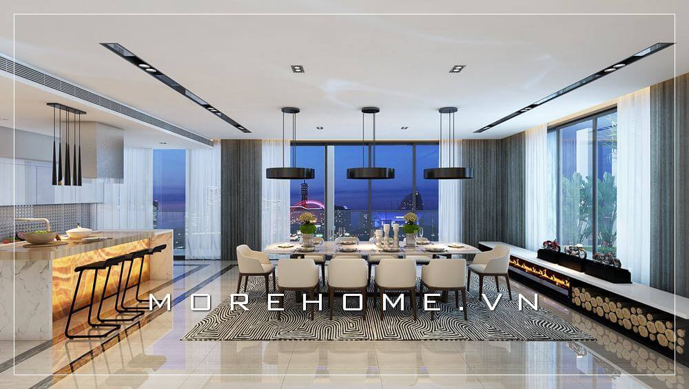 Mẫu bàn ăn mặt đá cao cấp, thiết kế 10 ghế gỗ hiện đại tiện nghi cho không gian ăn uống và tiếp khách của gia đình Thiết kế nội thất