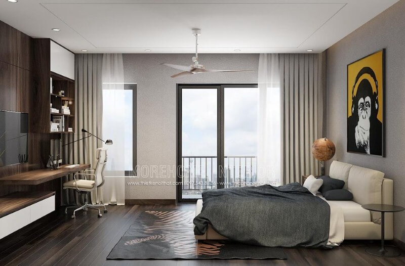 Thiết kế nội thất phòng ngủ hiện đại có ban công đẹp sang trọng. Thiết kế nội thất nhà liền kế đẹp sang trọng