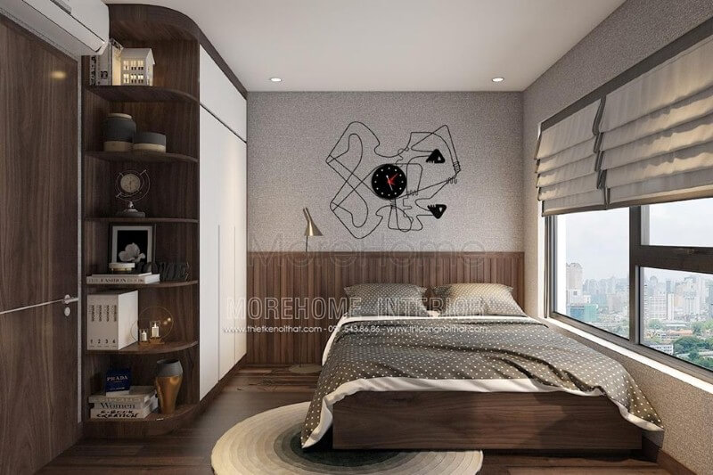 Kệ đứng vát góc đẹp cho phòng ngủ nhỏ, hiện đại. Thiết kế nội thất nhà liền kế đẹp sang trọng