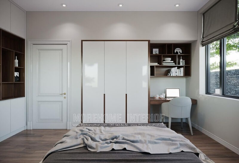 Tủ quần áo âm tường 3 cánh đẹp sang trọng cho phòng ngủ hiện đại. Thiết kế nội thất nhà liền kế đẹp sang trọng