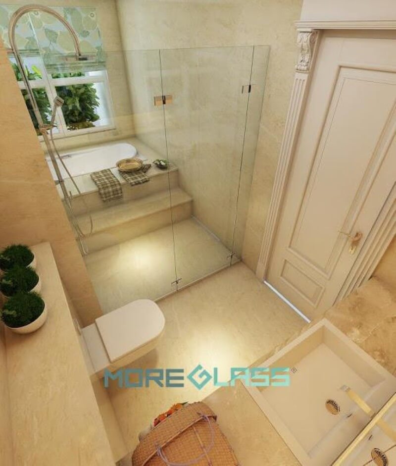 Thiết kế và thi công vách tắm kính180 độ MG-004 là sự kết hợp giữa phòng tắm đứng và nằm đẹp tận dụng tối đa không gian. Thiết kế phòng tắm