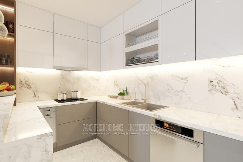 Thiết kế nội thất phòng bếp chung cư hiện đại Nội thất phòng bếp căn hộ hiện đại