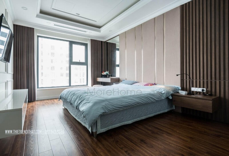 Thi công nội thất phòng ngủ master đơn giản, nhưng đầy đủ công năng đáp ứng tiện nghi nghỉ ngơi thư giãn Nội thất phòng bếp căn hộ hiện đại