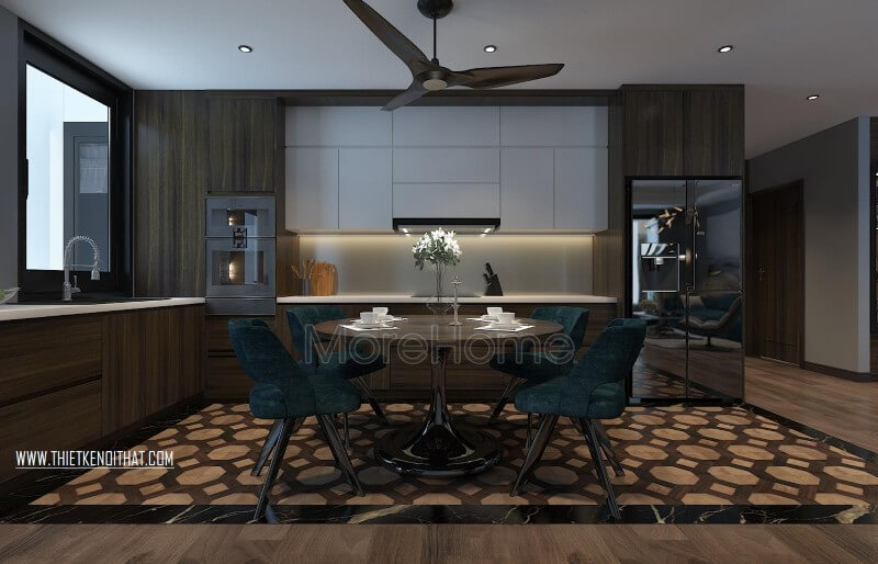 Không gian bếp thiết kế đơn giản, tích hợp nhiều công năng Nội thất phòng bếp căn hộ hiện đại