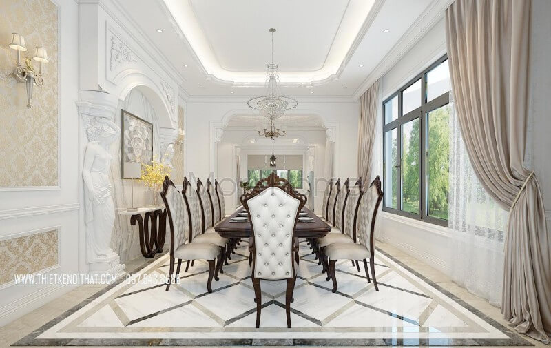 Mẫu thiết kế nội thất phòng ăn biệt thự ấn tượng phong cách tân cổ điển Nội thất phòng ăn biệt thự