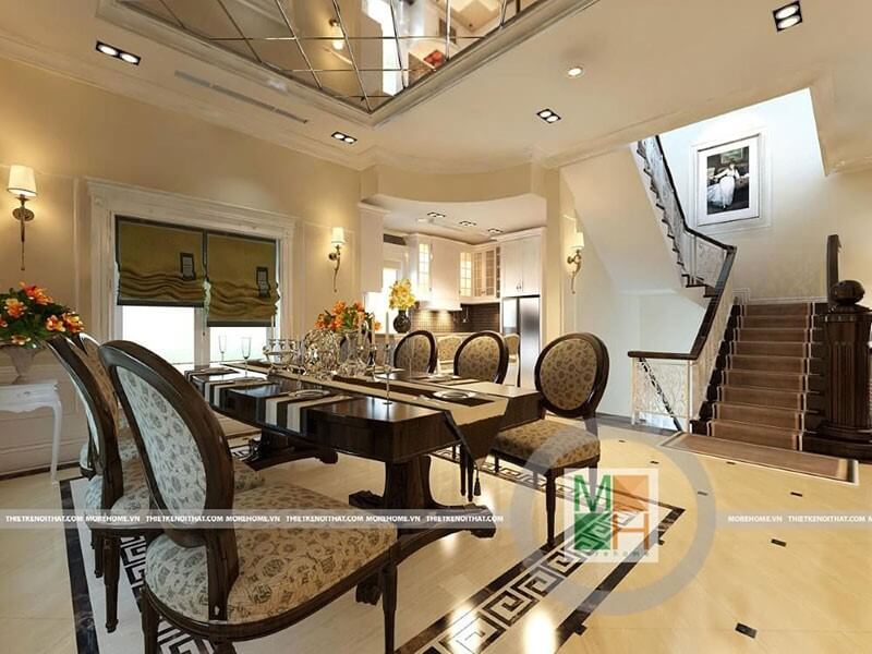 Thiết kế nội thất phòng ăn tân cổ điển tại biệt thự Vincom Sài Đồng đẳng cấp Nội thất phòng ăn biệt thự
