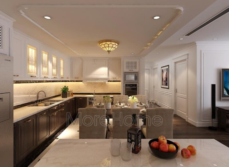 Thiết kế nội thất phòng bếp căn hộ cao cấp phong cách tân cổ điển. Nội thất phòng bếp chung cư