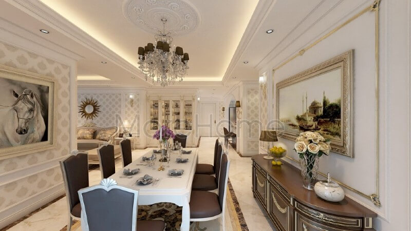 Mẫu thiết kế nội thất phòng ăn chung cư phong cách ăn tân cổ điển Nội thất phòng ăn chung cư