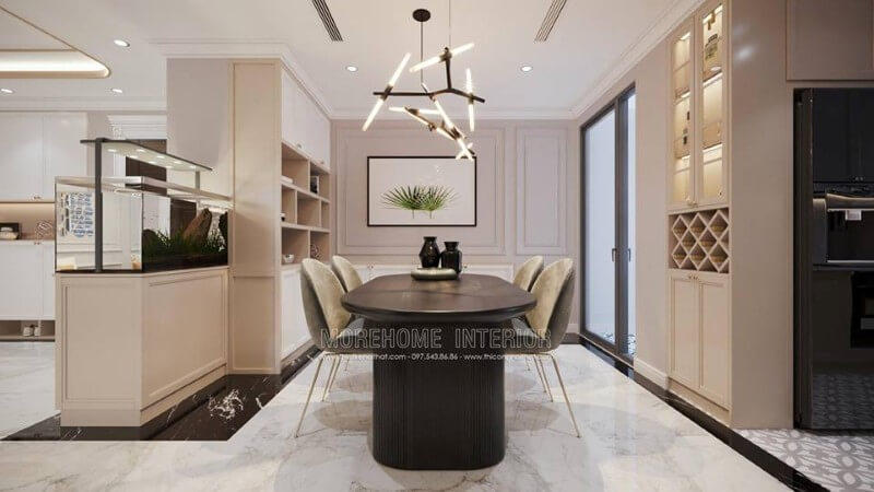 Thiết kế nội thất phòng ăn chung cư với gam màu đơn giản, nội thất bố trí khoa học, đa năng Nội thất phòng ăn chung cư