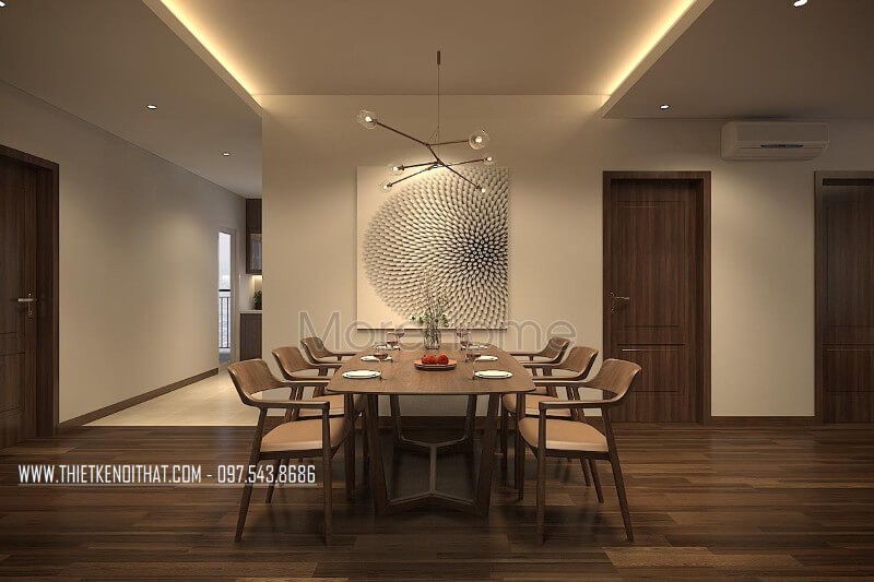 Bộ bàn ghế ăn gỗ tần bì nhập khẩu phun sơn láng bóng mang đến không gian ăn uống thực sự sang trọng Thiết kế nội thất phòng ăn chung cư