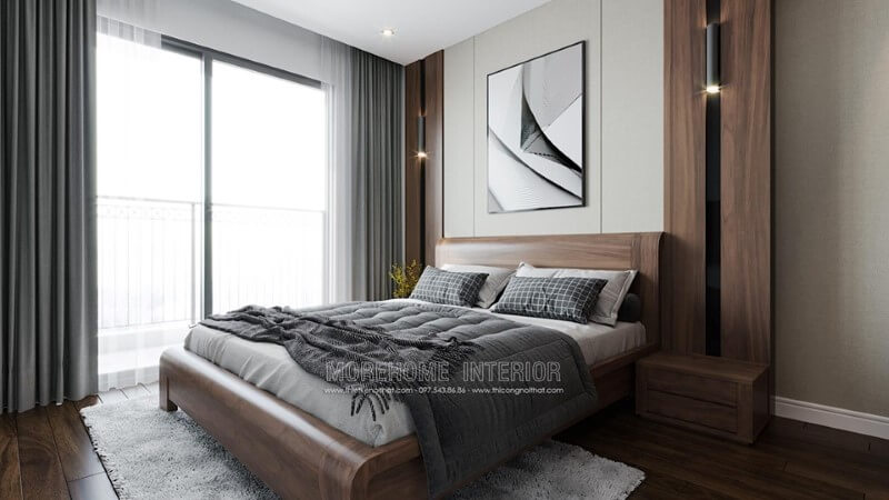 Mẫu giường ngủ gỗ óc chó đẹp cho chung cư Imperia Sky Garden, Minh Khai, Hai Bà Trưng, Hà Nội thiết kế nội thất gỗ óc chó