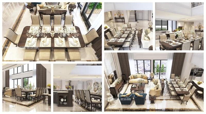 Tại căn hộ Duplex Thanh Xuân Hà Nội, có một mẫu bàn ghế ăn gỗ óc chó cao cấp.