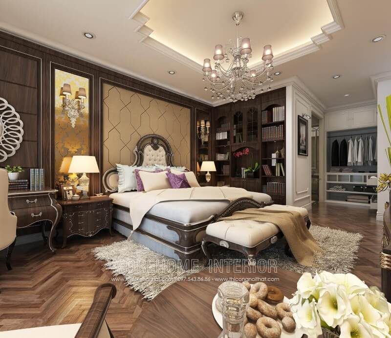 Mẫu giường ngủ tân cổ điển đem lại cảm giác ấn tượng, mỗi chi tiết được chạm khắc tinh tế và đầy quyến rũ sẽ tạo nên một không gian phòng ngủ tinh tế, sang trọng và đẳng cấp.